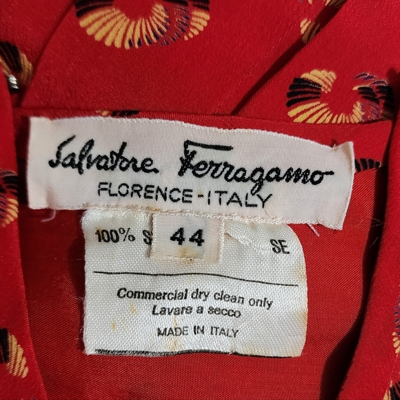 Salvatore Ferragamo Vintage Red All Over Print Dress 100% Silk 80s Size 44 - Picture 11 of 13